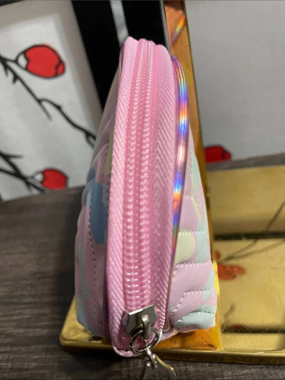 Pink Heart Print Cosmetic Pouch